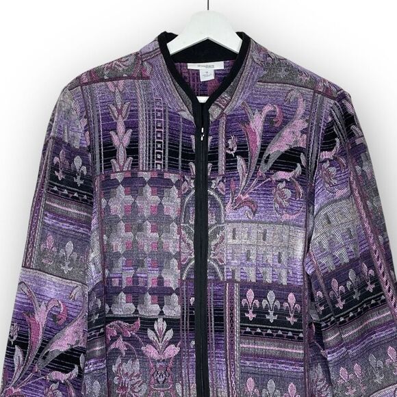 Dressbarn Embroidered Purple Tapestry Zip Up Blazer Jacket Women’s Size 1X - Picture 3 of 14